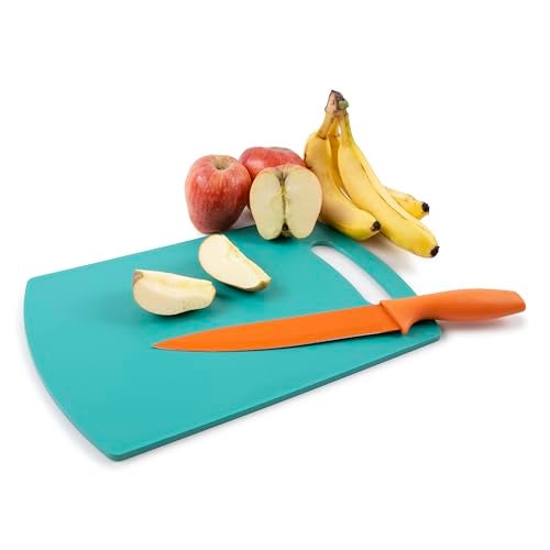 HomeWiz Plastic Cutting Chopping Board with Handle for Vegetable, Fruits, Cheese, Premium-Grade Plastic, 100% Food Safe, BPA-Free, Dishwasher Safe, Microwave Safe, Anti Bacterial Teal Green Rectangle - Image 4