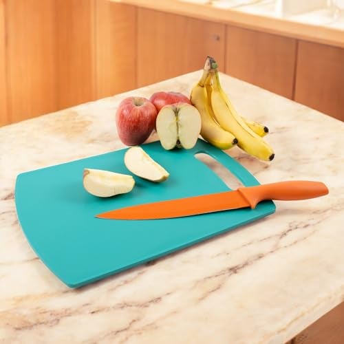 HomeWiz Plastic Cutting Chopping Board with Handle for Vegetable, Fruits, Cheese, Premium-Grade Plastic, 100% Food Safe, BPA-Free, Dishwasher Safe, Microwave Safe, Anti Bacterial Teal Green Rectangle - Image 5