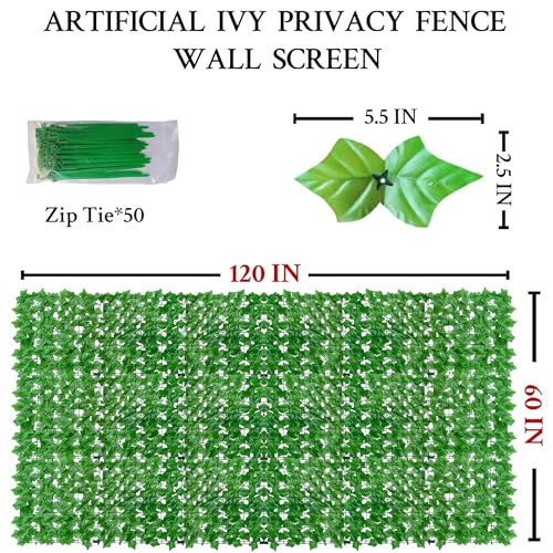 ODTORY Artificial Ivy Fence Privacy Screen,60 x 120 Inch UV-Anti Artificial Fake Ivy Hedge,Light Green Artificial Hedge Backyard Decor for Indoor, Outdoor,Garden,Fence,Balcony and Many Other Scenarios - Image 2