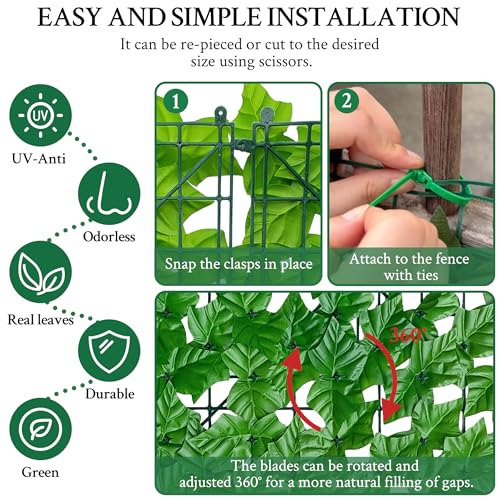 ODTORY Artificial Ivy Fence Privacy Screen,60 x 120 Inch UV-Anti Artificial Fake Ivy Hedge,Light Green Artificial Hedge Backyard Decor for Indoor, Outdoor,Garden,Fence,Balcony and Many Other Scenarios - Image 3