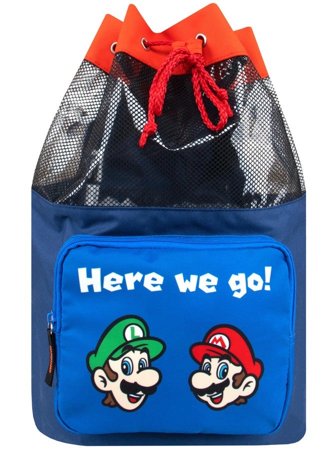 Super Mario Bag | Mario And Luigi Boys Swim Bag | Kids Drawstring Backpack | Blue One Size - Image 1