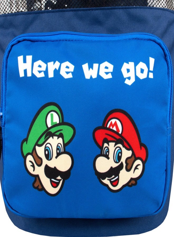 Super Mario Bag | Mario And Luigi Boys Swim Bag | Kids Drawstring Backpack | Blue One Size - Image 3