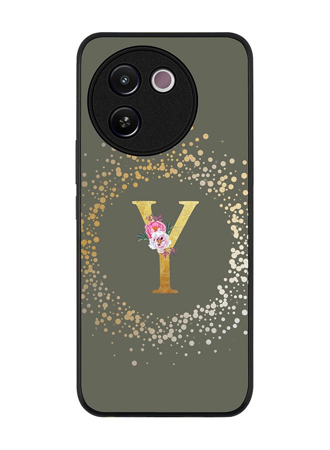 Stylizedd Rugged Black edge case for Vivo V30e, Slim fit Case Flexible Cover - Custom Monogram Initial Letter Floral Pattern Alphabet - Y (Olive Green ) - Image 1