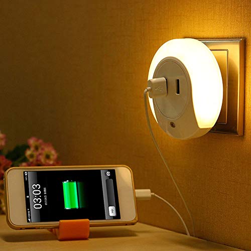 HOME CUBE Smart Control Sensor Led Night Light Bedroom Lamp With Dual Usb Phone Charging Switch Socket (Warm White, Pack Of 1,Plastic) - Image 1