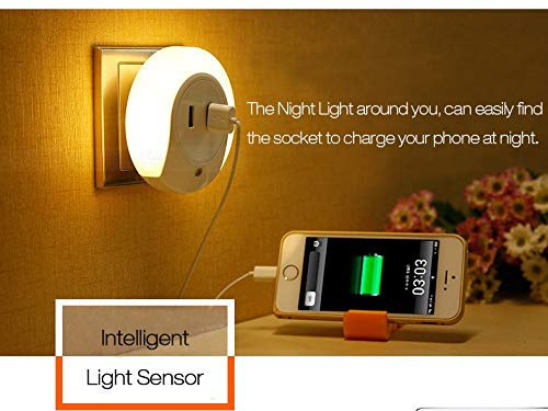 HOME CUBE Smart Control Sensor Led Night Light Bedroom Lamp With Dual Usb Phone Charging Switch Socket (Warm White, Pack Of 1,Plastic) - Image 4