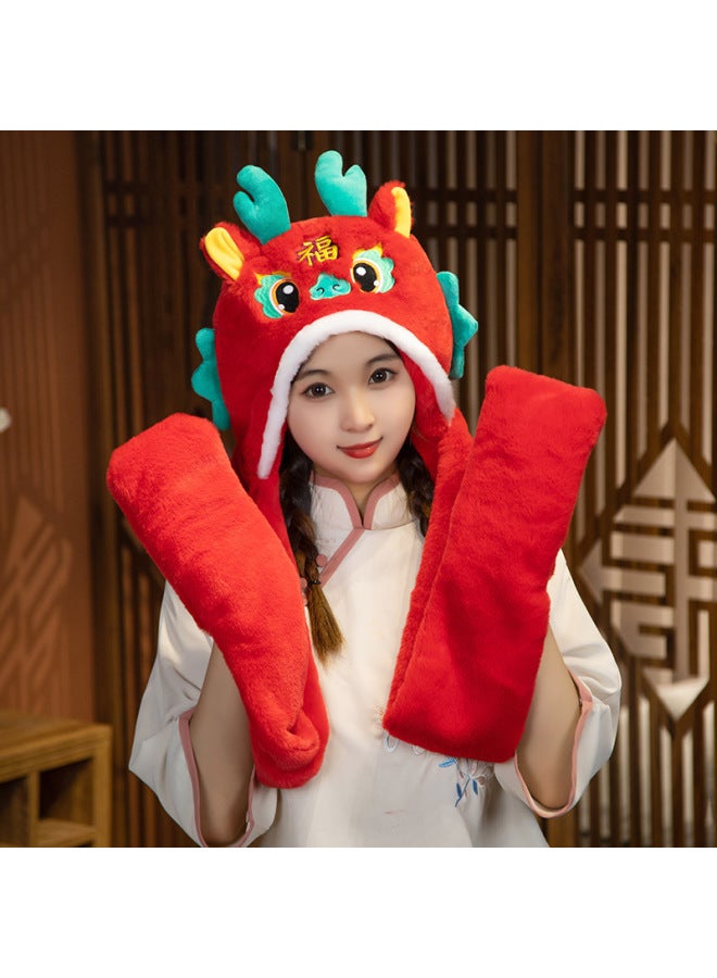 Dragon Year Mascot Dragon Hat Dragon Wallet Dragon Pendant Plush Toy Zodiac Dragon Doll Opening Red Gift-Specifications:Fulong Baby Hat  - Image 1
