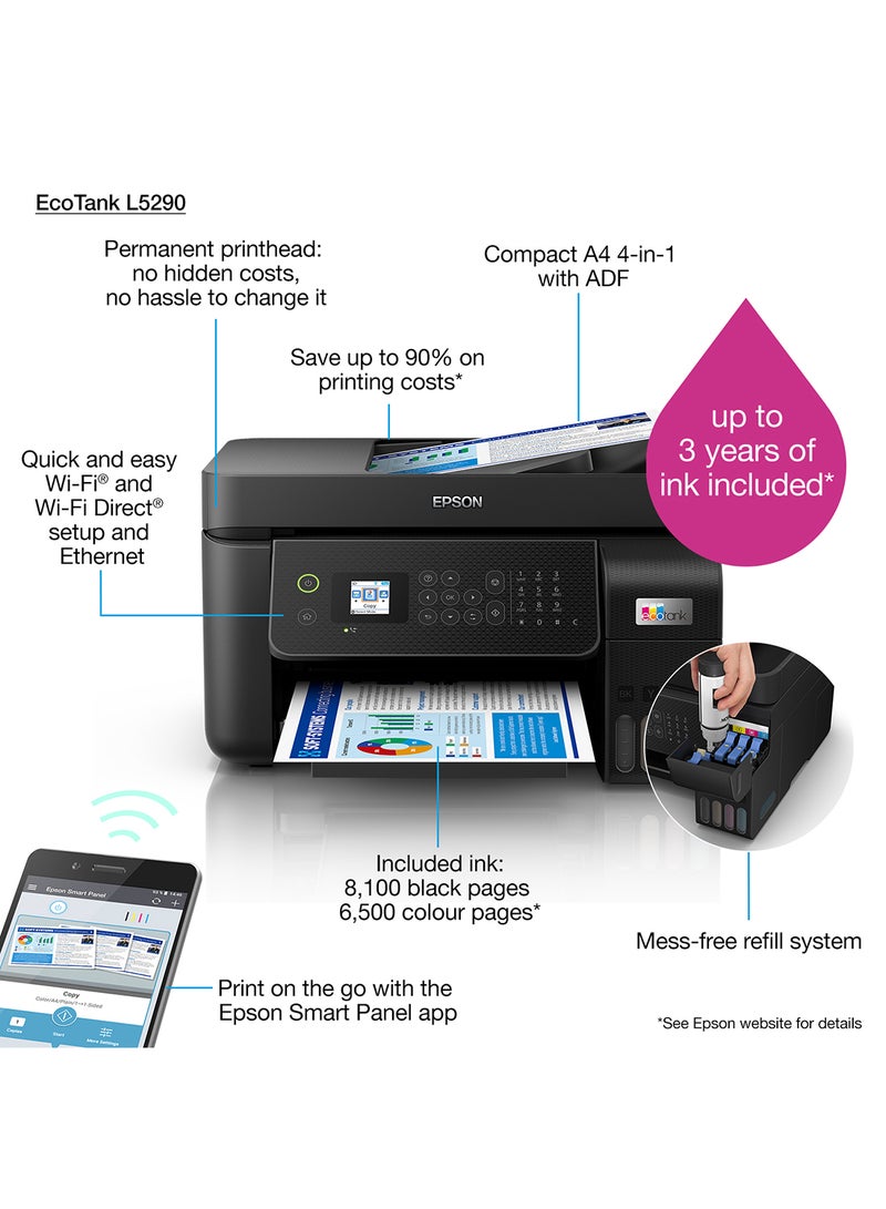 EPSON Ecotank L5290 Office Ink Tank Printer A4 Colour 4-In-1 Printer With ADF, Wi-Fi And Smart Panel Connectivity And Lcd Screen Black - Image 3