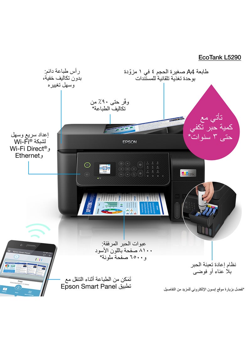 EPSON Ecotank L5290 Office Ink Tank Printer A4 Colour 4-In-1 Printer With ADF, Wi-Fi And Smart Panel Connectivity And Lcd Screen Black - Image 4