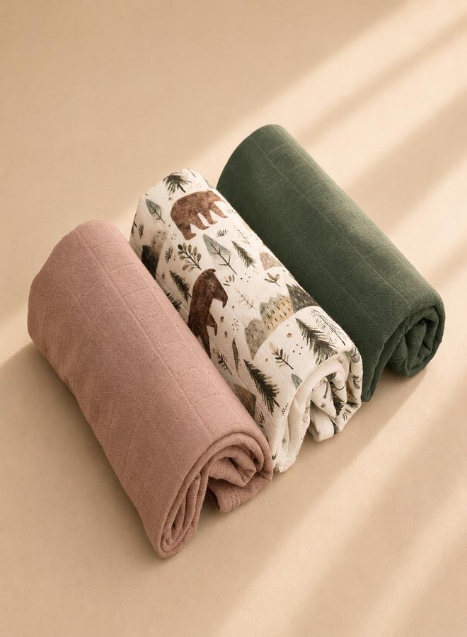 Miaoberry Organic Muslin Portable Changing Pad Liner – Waterproof Reusable Baby Diaper Changing Pad Cover for Travel, Forest Woodland Bear, 3 Pack - Image 2