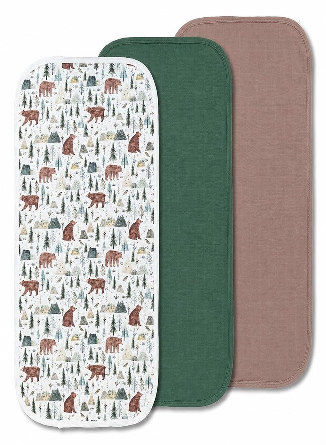 Miaoberry Organic Muslin Portable Changing Pad Liner – Waterproof Reusable Baby Diaper Changing Pad Cover for Travel, Forest Woodland Bear, 3 Pack - Image 1