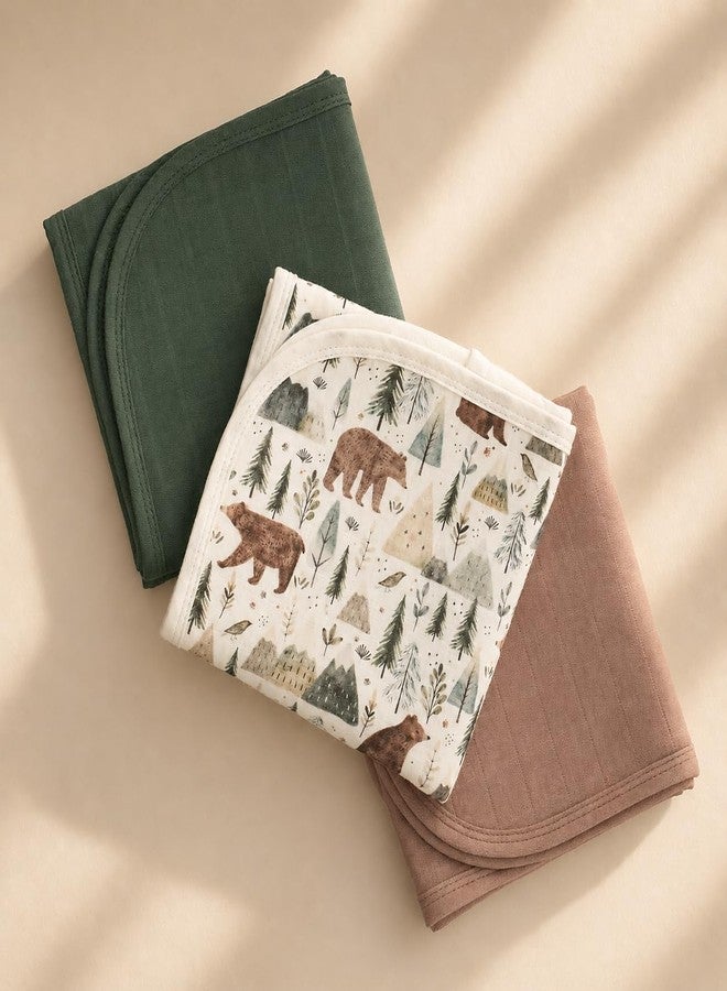 Miaoberry Organic Muslin Portable Changing Pad Liner – Waterproof Reusable Baby Diaper Changing Pad Cover for Travel, Forest Woodland Bear, 3 Pack - Image 3