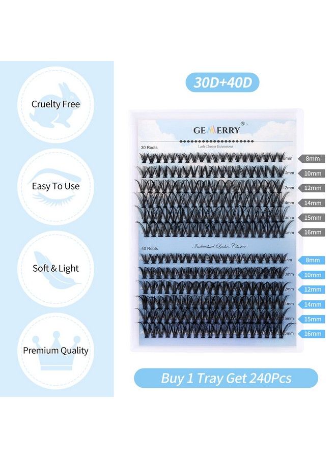GEMERRY Individual Lashes Large Tray 240pcs 007mm 30D+40D D Curl Mix 816mm Inidividual Lashes Cluster Soft&Natural Cluster Lashes Mink Lash Cluster Mixed Tray False Eyelashes By GEMERRY(30D/40D007D 816 Mix) - Image 3