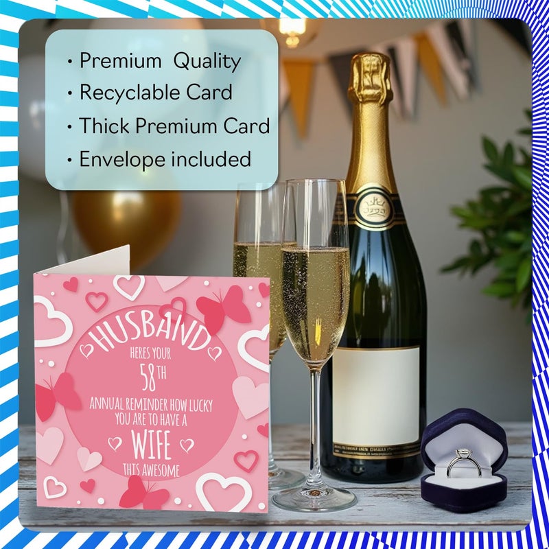 Stuff4 58th Anniversary Card for Men - Annual Reminder - Happy 58 Year Anniversary Card for Husband  5.7 Inch Wedding Anniversaries Greeting Cards - Image 3