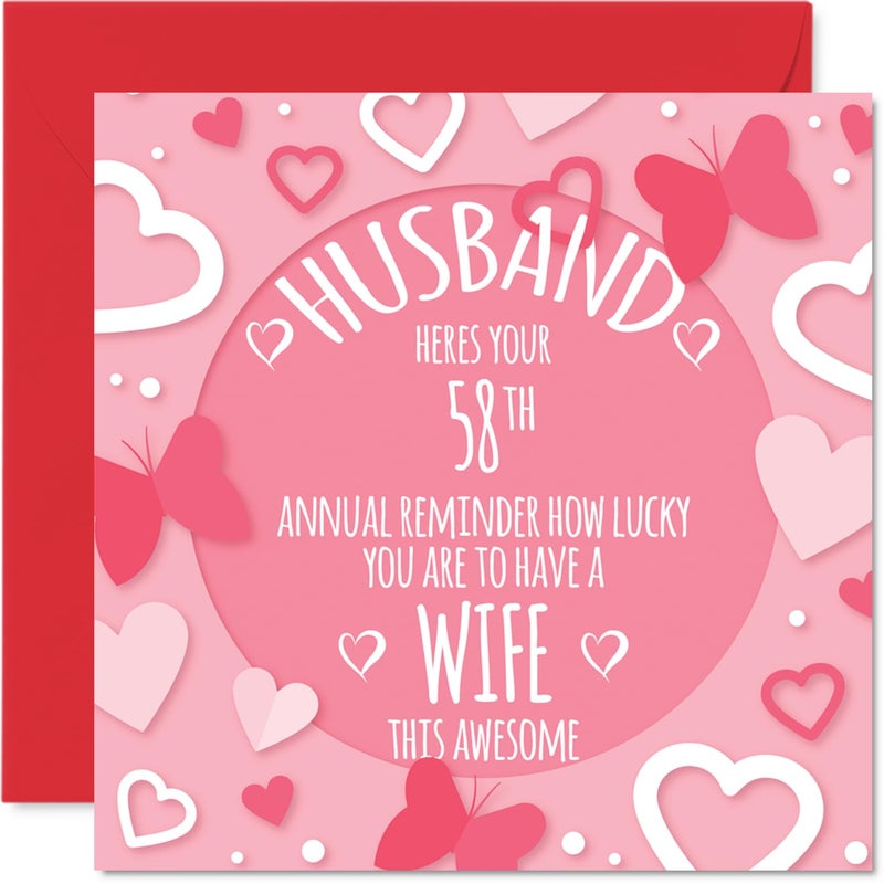 Stuff4 58th Anniversary Card for Men - Annual Reminder - Happy 58 Year Anniversary Card for Husband  5.7 Inch Wedding Anniversaries Greeting Cards - Image 1