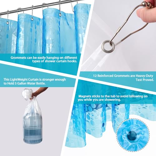 Ga-Geetopia EVA Blue Thin Shower Curtain Liner, Pebble Pattern 72x72 Inch Lightweight Plastic Bathroom Shower Showroom Inner Curtain with Rustproof Metal Grommets and Weighted Magnets(No Hooks) - Image 5
