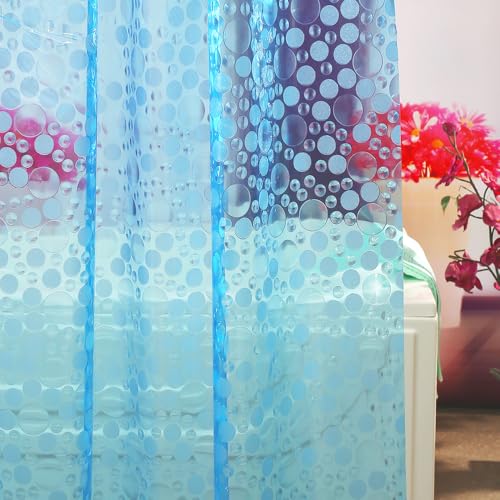 Ga-Geetopia EVA Blue Thin Shower Curtain Liner, Pebble Pattern 72x72 Inch Lightweight Plastic Bathroom Shower Showroom Inner Curtain with Rustproof Metal Grommets and Weighted Magnets(No Hooks) - Image 1
