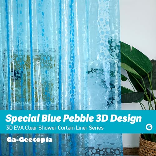 Ga-Geetopia EVA Blue Thin Shower Curtain Liner, Pebble Pattern 72x72 Inch Lightweight Plastic Bathroom Shower Showroom Inner Curtain with Rustproof Metal Grommets and Weighted Magnets(No Hooks) - Image 3