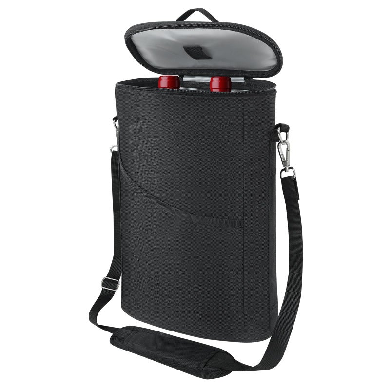 bruwaa 2 Bottle Wine Cooler Bag, Leakproof Insulated Padded Wine Gift Tote Carrier with Handle and Adjustable Shoulder Strap, for Travel, Wine Tasting, Party, Christmas Gift for Wine Lover - Black - Image 1