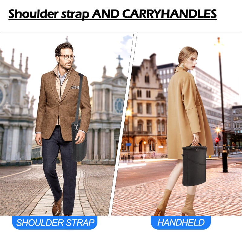 bruwaa 2 Bottle Wine Cooler Bag, Leakproof Insulated Padded Wine Gift Tote Carrier with Handle and Adjustable Shoulder Strap, for Travel, Wine Tasting, Party, Christmas Gift for Wine Lover - Black - Image 5