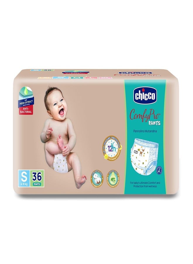 Chicco Comfy-Pro Pant Style Baby Diapers | Anti-bacterial benefits | Ultra Soft & 12hrs protection | Wetness indicator & Disposing Tapes - Small, 36 Count, 4-8 Kg - Image 1