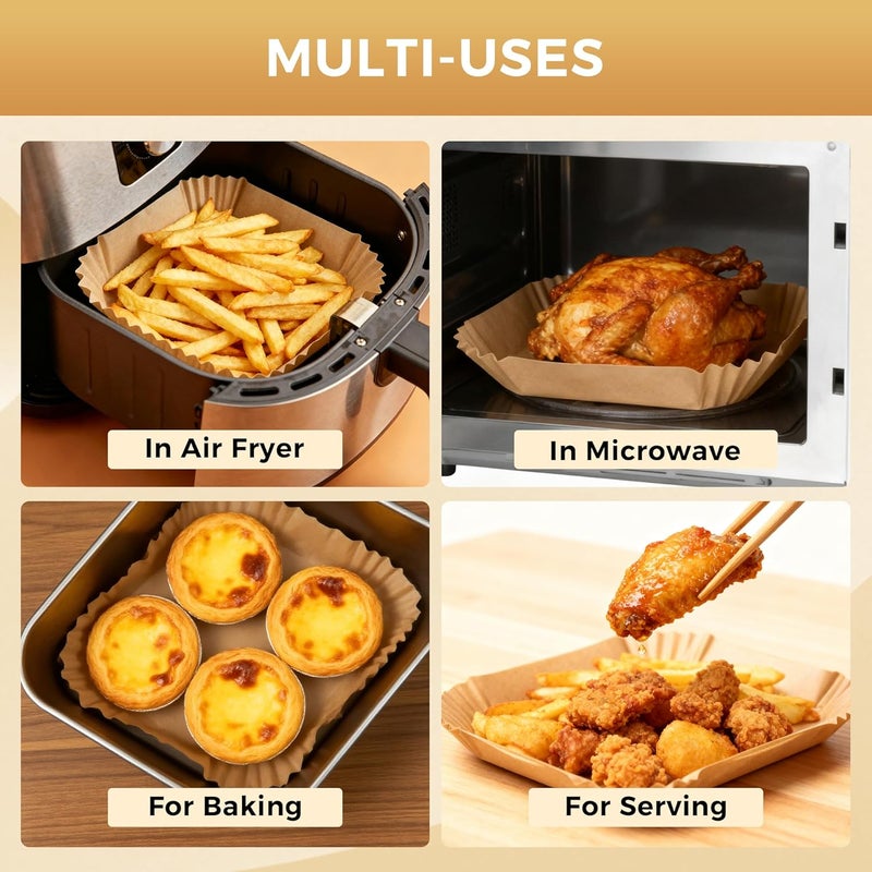 Boribim 360 PCS Air Fryer Paper Liners, 8 Inch Square Air Fryer Liners Disposable, Non-Stick and Oil Proof Heavy Duty Parchment Paper for 5-8 QT Airfryer Basket, Roasting and Microwave - Image 5