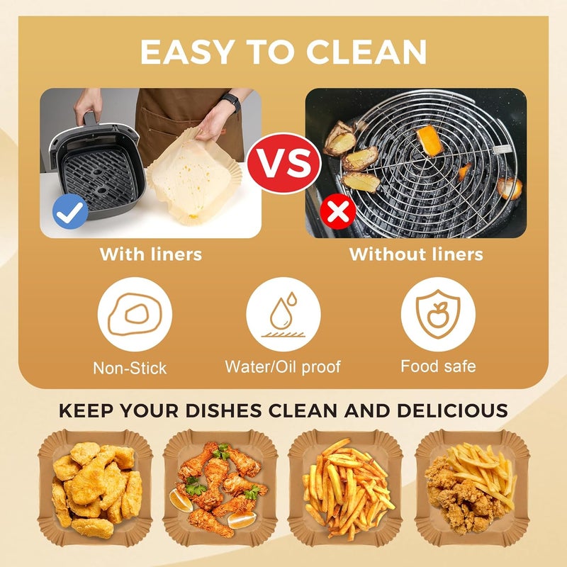 Boribim 360 PCS Air Fryer Paper Liners, 8 Inch Square Air Fryer Liners Disposable, Non-Stick and Oil Proof Heavy Duty Parchment Paper for 5-8 QT Airfryer Basket, Roasting and Microwave - Image 3