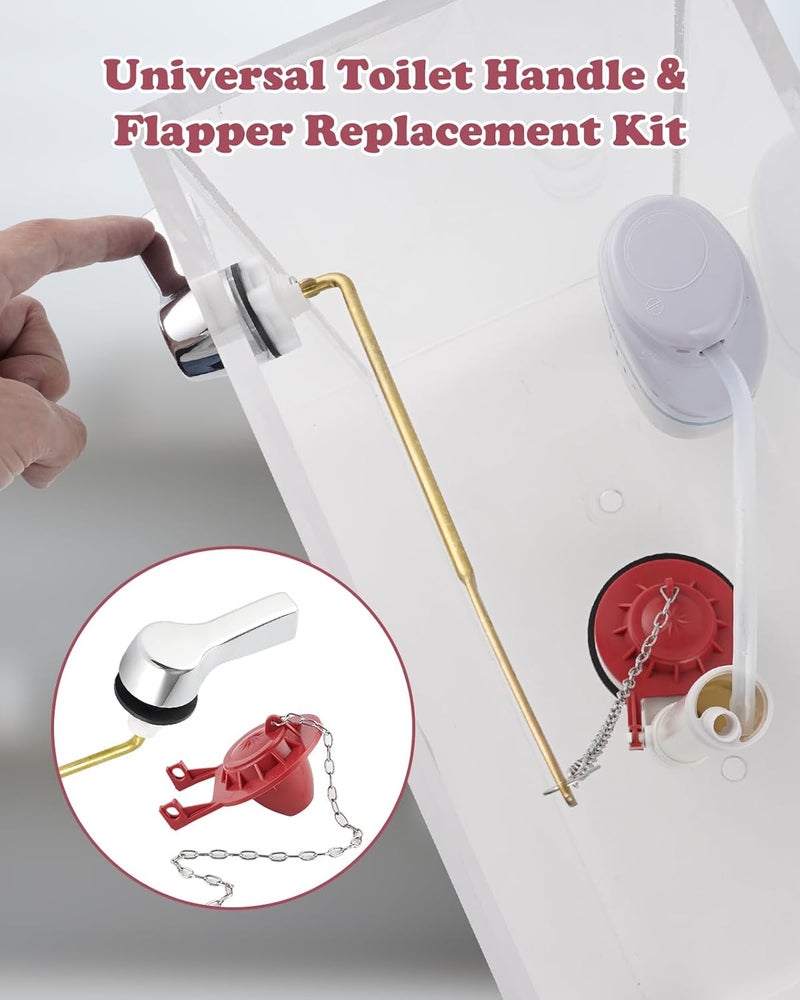 Hibbent Universal Front Mount Toilet Handle Replacement Kit with 2-inch Universal Toilet Flapper, Stainless Steel Flapper Chains, Chrome Finish Toilet Trip Lever and Red Toilet Flapper Replacement Kit - Image 3