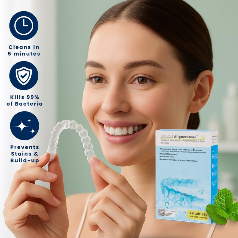 iSonic AlignerCleanâ„¢ CTAR01x4, Ultrasonic Cleaning Tablet for daily cleaning of aligners/retainers, dental appliances, night guards, cpap components. 48 Tablets x4 pack - Image 3