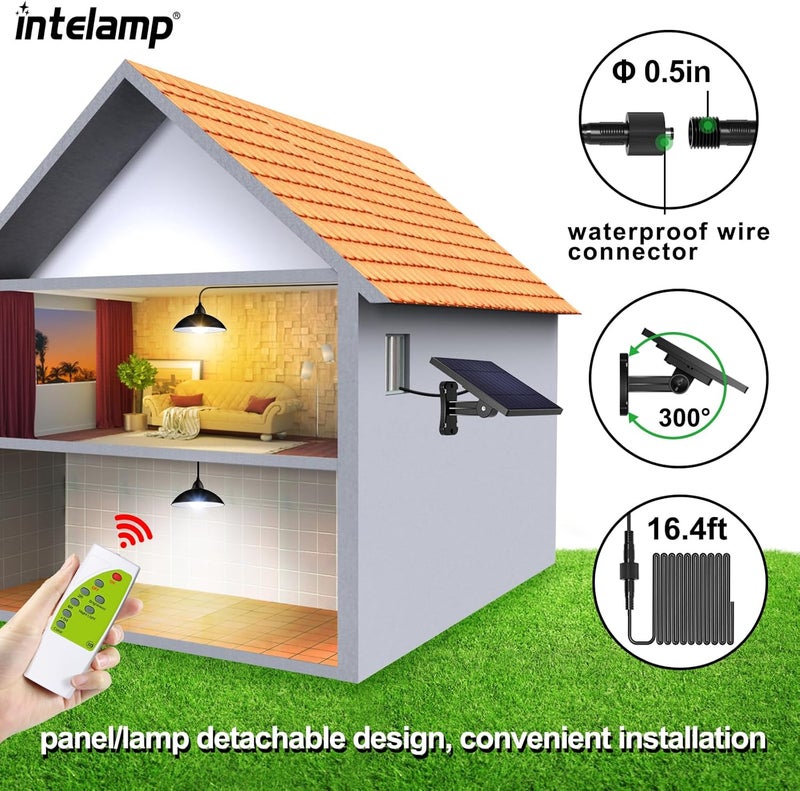 intelamp Solar Pendant Lights Indoor Outdoor, 4000mAh Gazebo Shed Chandeliers with Remote All Day/Night Mode 16.4Ft Hanging Warm White Lighting for Outside Barns Chicken Coop - Image 5