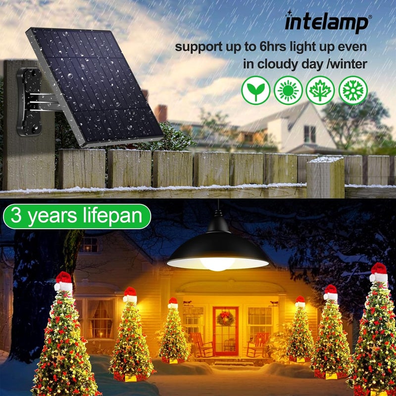 intelamp Solar Pendant Lights Indoor Outdoor, 4000mAh Gazebo Shed Chandeliers with Remote All Day/Night Mode 16.4Ft Hanging Warm White Lighting for Outside Barns Chicken Coop - Image 2