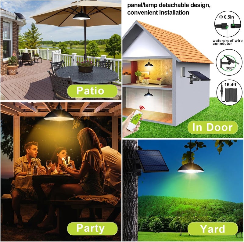 intelamp Solar Pendant Lights Indoor Outdoor, 4000mAh Gazebo Shed Chandeliers with Remote All Day/Night Mode 16.4Ft Hanging Warm White Lighting for Outside Barns Chicken Coop - Image 4