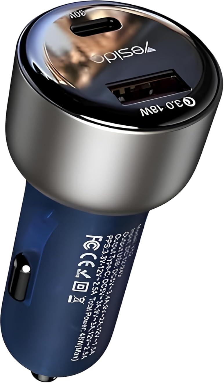 شاحن سيارة سريع USB بقوة 48 واط من Next Store، مزود بمنفذين: PD بقوة 30 واط، وType-C بقوة 18 واط، وQC بقوة 48 واط، متوافق مع الهواتف الذكية والأجهزة اللوحية.