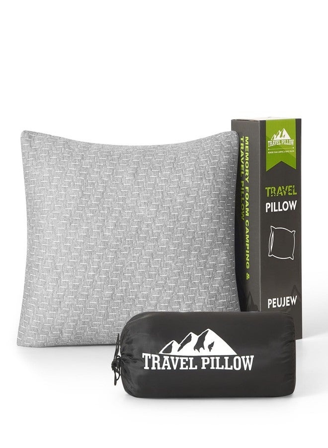 PEUJEW Camping Pillow Shredded Memory Foam Pillow, Compressible Travel Pillow Breathable Cover, Ideal Backpacking Airplane Hiking - Image 1