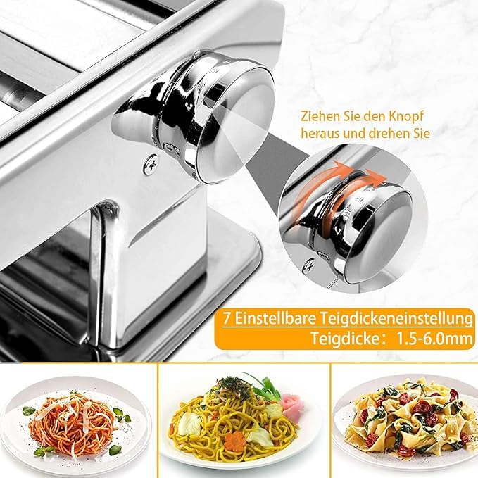 AJARVAR Mart Pasta Maker Machine Manual Stainless Steel Noodles Maker7 Adjustable Thickness Settings Pasta Roller Press and Cutter for Spaghetti Fettuccini Lasagna or Dumpling SkinsSilver - Image 2