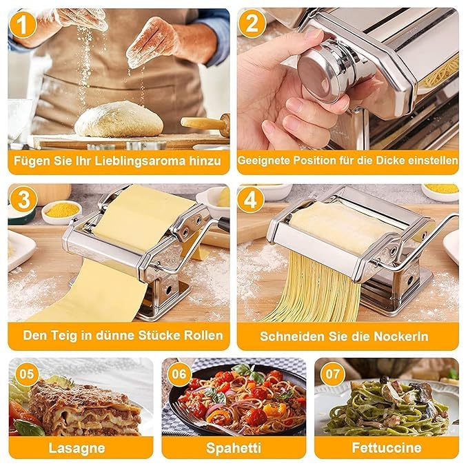 AJARVAR Mart Pasta Maker Machine Manual Stainless Steel Noodles Maker7 Adjustable Thickness Settings Pasta Roller Press and Cutter for Spaghetti Fettuccini Lasagna or Dumpling SkinsSilver - Image 3