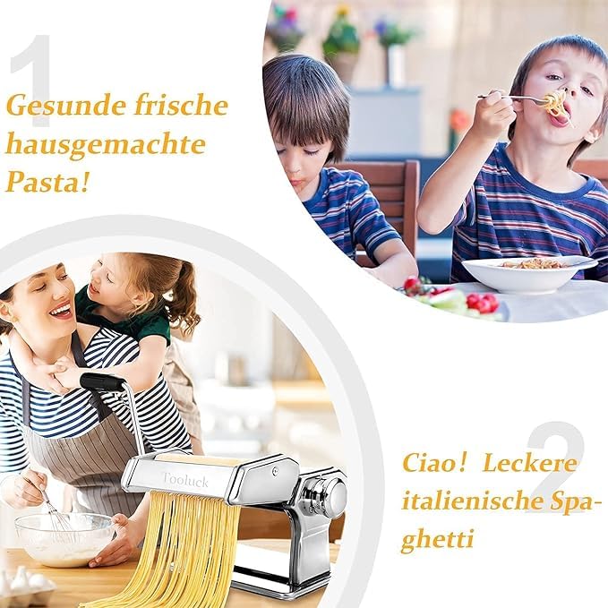 AJARVAR Mart Pasta Maker Machine Manual Stainless Steel Noodles Maker7 Adjustable Thickness Settings Pasta Roller Press and Cutter for Spaghetti Fettuccini Lasagna or Dumpling SkinsSilver - Image 4