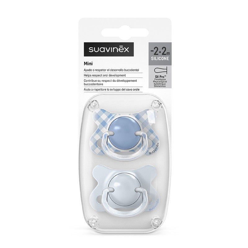 Suavinex, Pack of 2 Baby Pacifiers Newborn and Small, Special Size Mini -2/2 Months, SX Pro Symmetrical and Flexible Silicone Physiological Teat, Respects Oral Development, Wild&Free Blue - Image 4