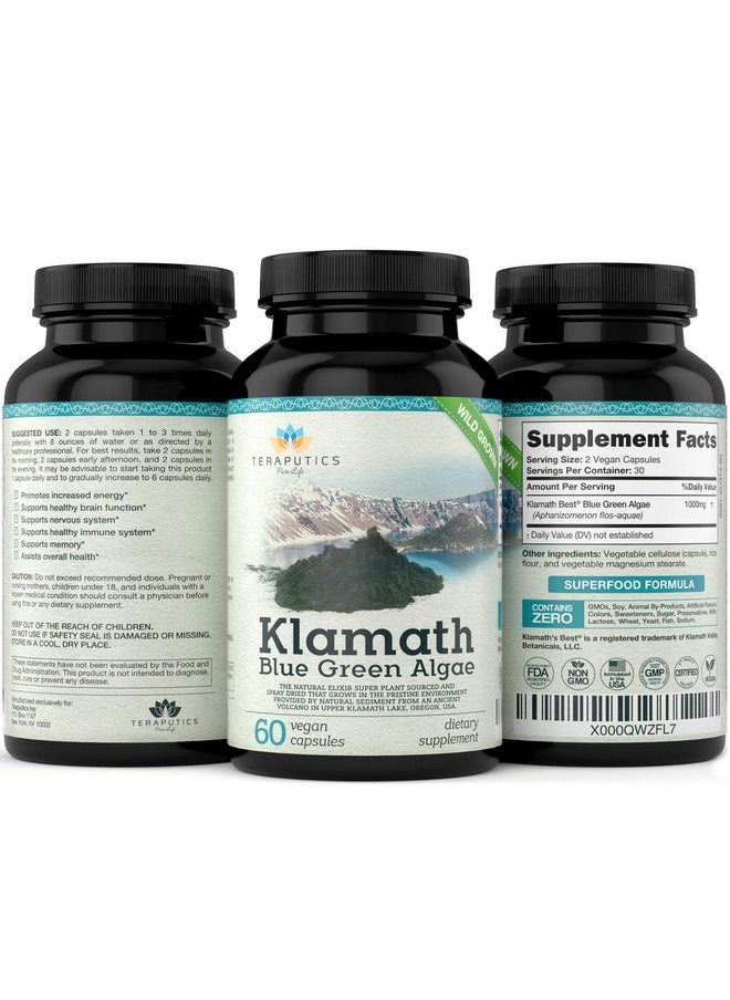 Teraputics - Premium Klamath Blue Green Algae More Powerful Than Spirulina And Chlorella Supplements ; Pure Chlorophyll Rich Superfood Sourced From Organic Klamath Lake 500Mg 60 Vegan Capsules - Image 1