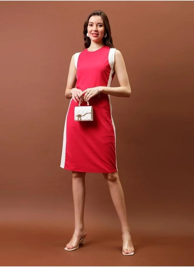 Athena Contrast Side Panel Sheath Knee Length Dress by Styli