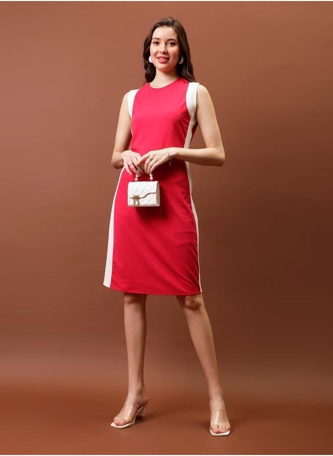 Athena Contrast Side Panel Sheath Knee Length Dress - Image 1