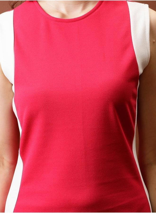 Athena Contrast Side Panel Sheath Knee Length Dress - Image 5