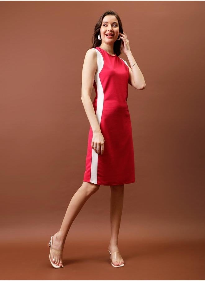 Athena Contrast Side Panel Sheath Knee Length Dress - Image 3