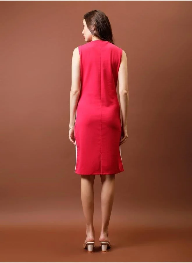 Athena Contrast Side Panel Sheath Knee Length Dress by Styli