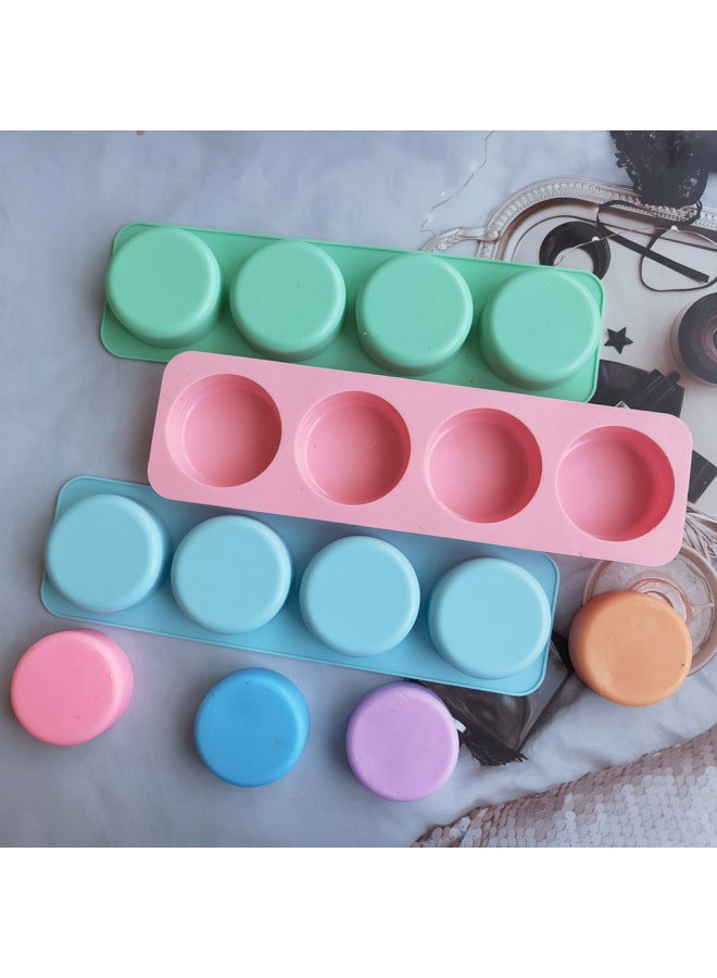Silicone 4-connected Soap Mold Round Chocolate DIY Cake Ice Cube Biscuit Pastry Handmade Baking Mold-Color:Rice Powder - Image 1