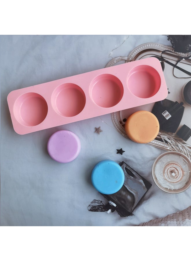Silicone 4-connected Soap Mold Round Chocolate DIY Cake Ice Cube Biscuit Pastry Handmade Baking Mold-Color:Rice Powder - Image 3