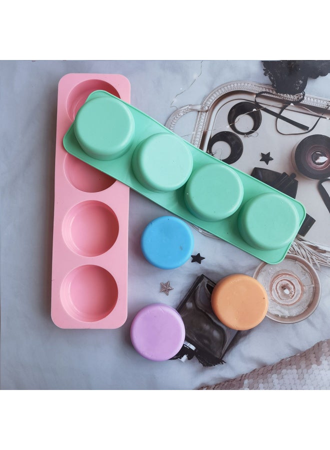 Silicone 4-connected Soap Mold Round Chocolate DIY Cake Ice Cube Biscuit Pastry Handmade Baking Mold-Color:Rice Powder - Image 2
