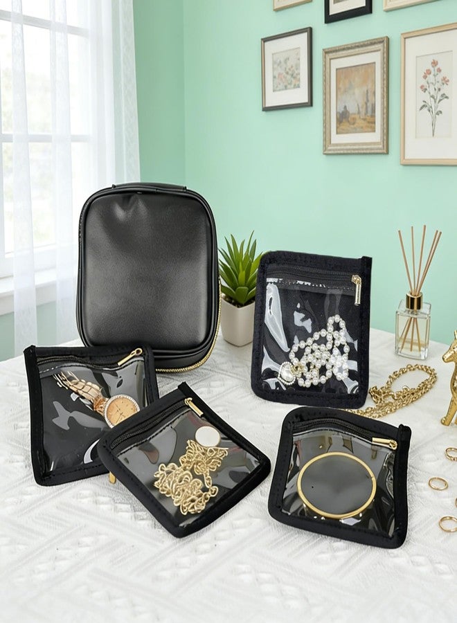 LingLingo Travel Jewelry Case Small, Jewelry Organizers and Storage, Mini Travel Jewelry Bag with 8 Pcs Clear Zipper Velvet Pockets for Earrings, Rings, Necklace, Bracelet, Watch,Travel Essentials for Women - Image 2