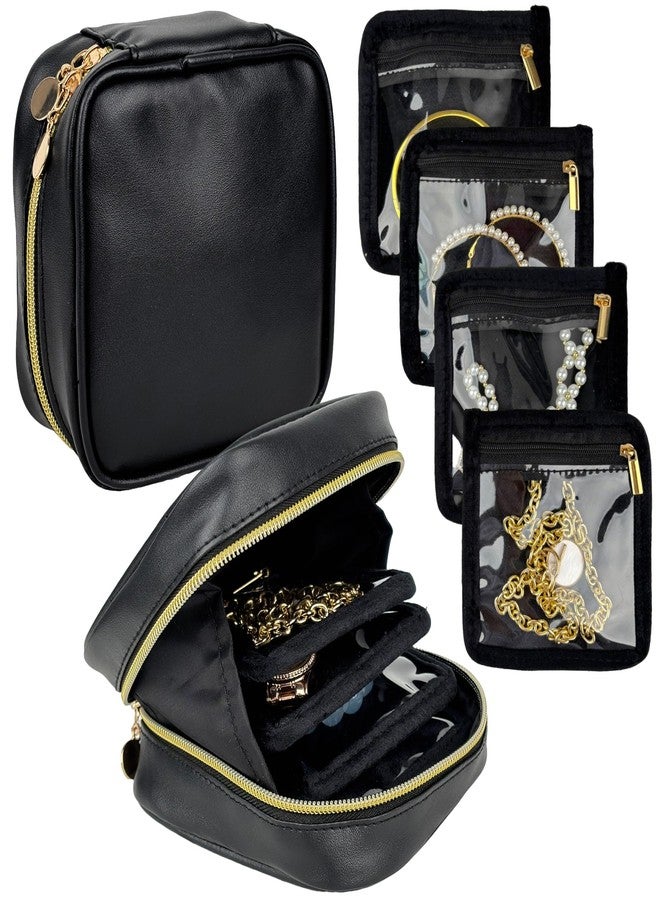 LingLingo Travel Jewelry Case Small, Jewelry Organizers and Storage, Mini Travel Jewelry Bag with 8 Pcs Clear Zipper Velvet Pockets for Earrings, Rings, Necklace, Bracelet, Watch,Travel Essentials for Women - Image 1