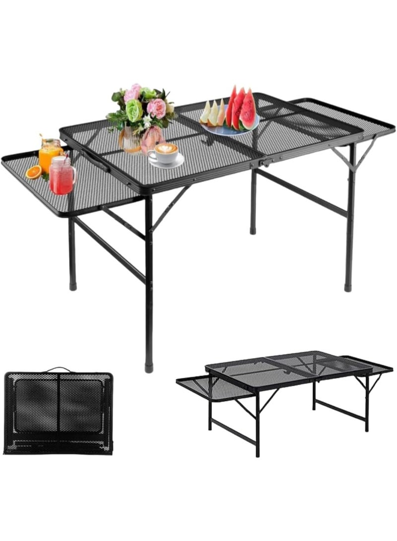 0TO1 TECH Foldable Camping Table with 2 Extendable Wings & Adjustable Height (16.5"-26") - Waterproof Mesh Top for Outdoor Picnic, Beach, Hiking(90CM*60CM) - Image 1