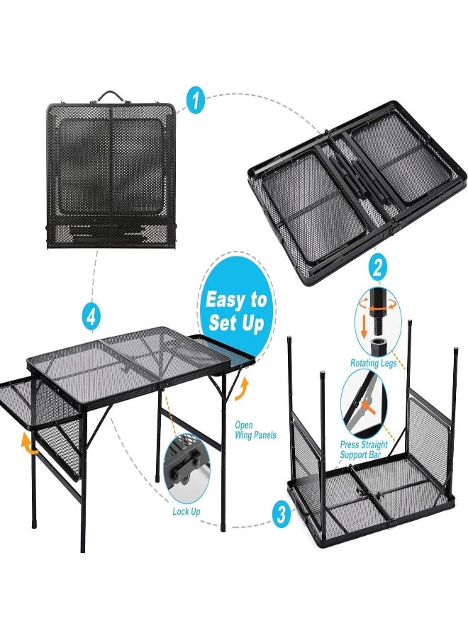 0TO1 TECH Foldable Camping Table with 2 Extendable Wings & Adjustable Height (16.5"-26") - Waterproof Mesh Top for Outdoor Picnic, Beach, Hiking(90CM*60CM) - Image 2